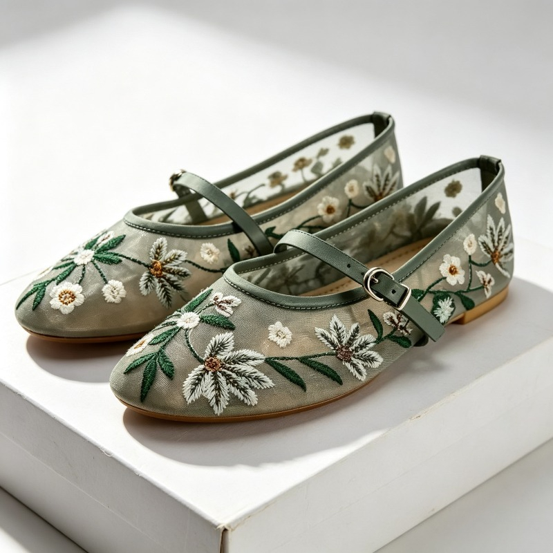 Women'S Ethnic Fashion Brands - メッシュ刺繍レジャーバレエフラット女性通気性ブランドサンダル女性のコンフォートファッションドレスシューズレディースメリージェーン靴