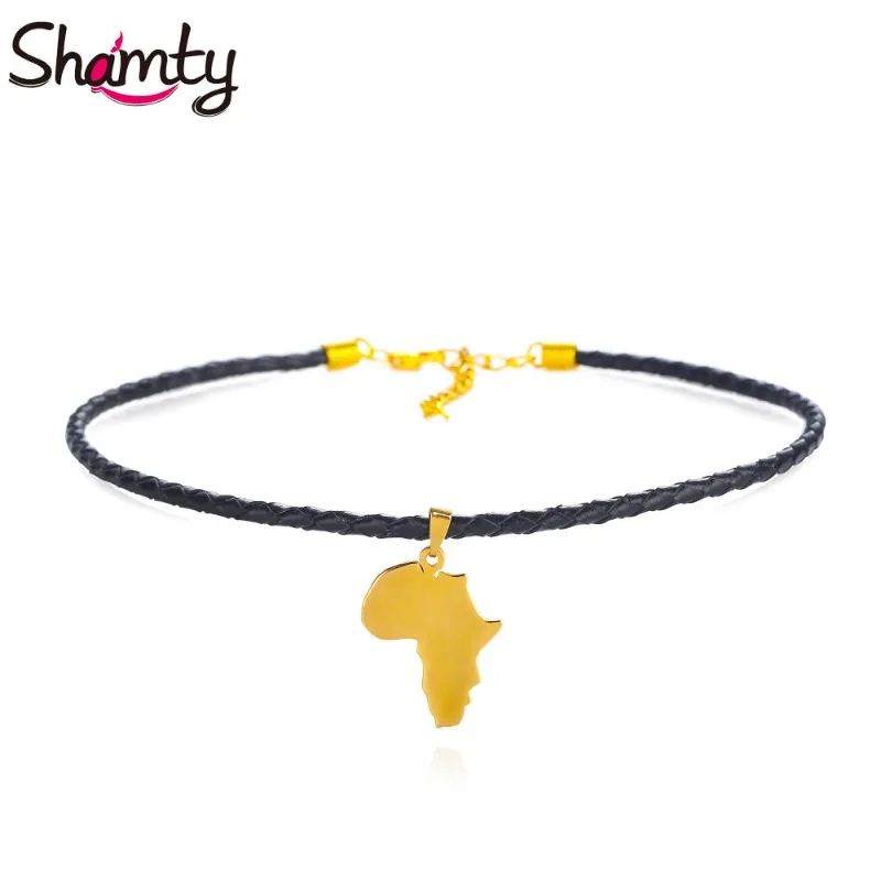 Women'S Ethnic Fashion Brands - Shamty チョーカーネックレスアフリカ地図ペンダントゴールドカラージュエリーブランドファッションジュエリー黒ロープネックレスロールファッション女性アイテム