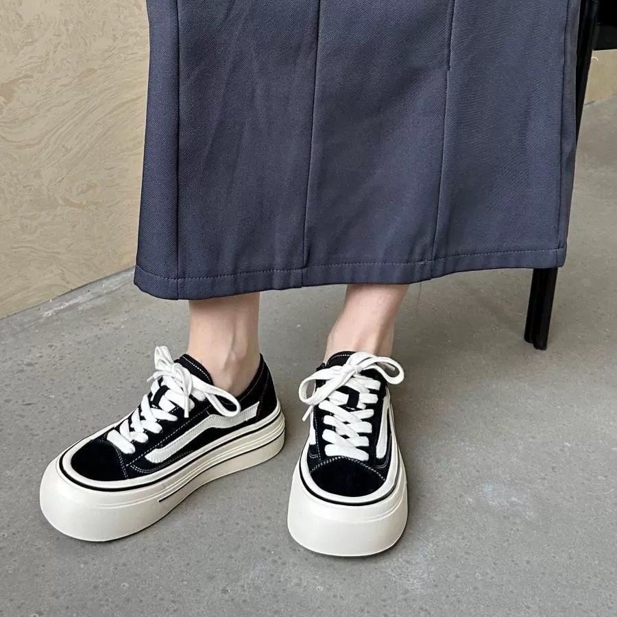 Vans Shoes Old Skool - 2024 新しい大人の女性のスニーカー厚い底と高インナーハイト女性の春のスポンジケーキ多用途カジュアルキャンバスシューズ