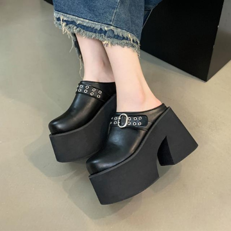 Ethnic Fashion For Ladies - 11 センチメートル Pu レザーフラットシューズ女性ファッションハイヒールパンプスプラットフォームウェッジ夏ラウンドトゥレディースサンダルビッグトゥスリッパ靴