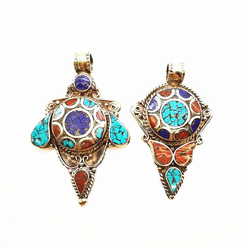 Ethnic Fashion Com - ネパールハンドヴィンテージビッグペンダント銅象嵌カラフルストーンジュエリー矢印ペンダント TBP311