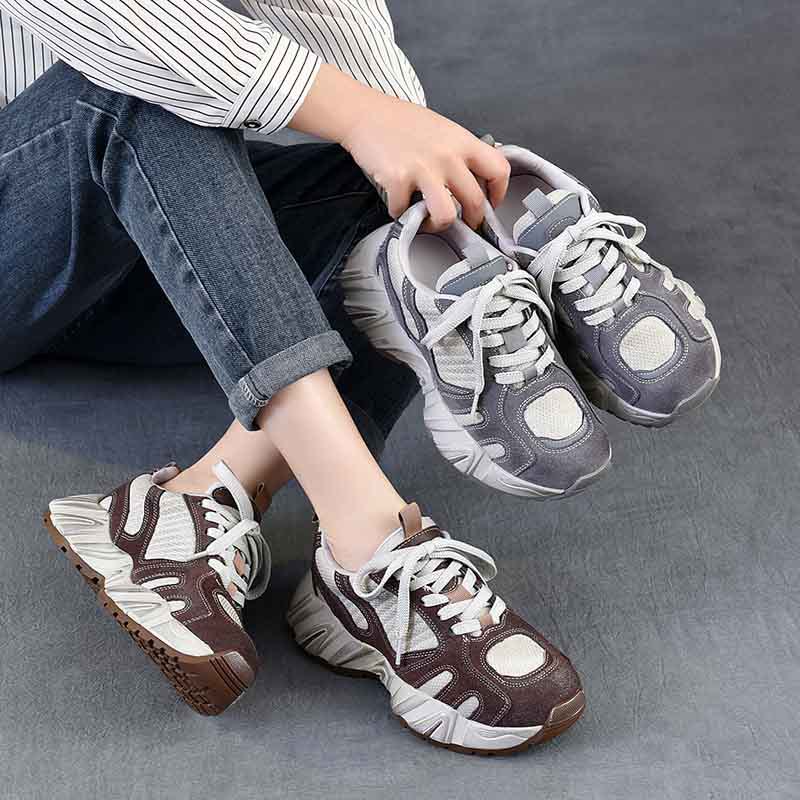 4.5cm エアメッシュスエード本革快適プラットフォームウェ - The Ethnic Fashion のレビューと価格