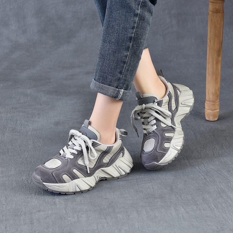 4.5cm エアメッシュスエード本革快適プラットフォームウェ - The Ethnic Fashion のレビューと価格