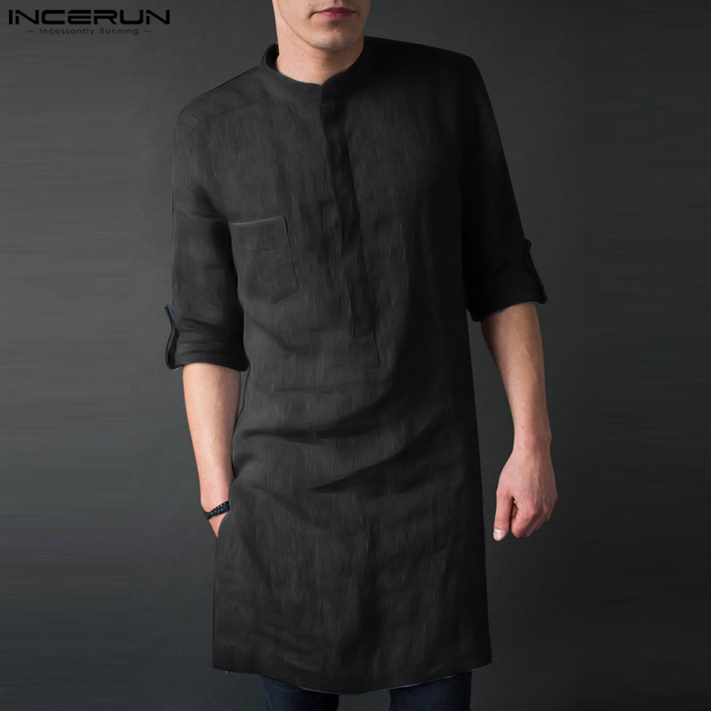 インセルン-メンズ長袖ミドル丈Tシャツ,無地のイスラム教徒の - Kurta Men Cotton のレビューと価格