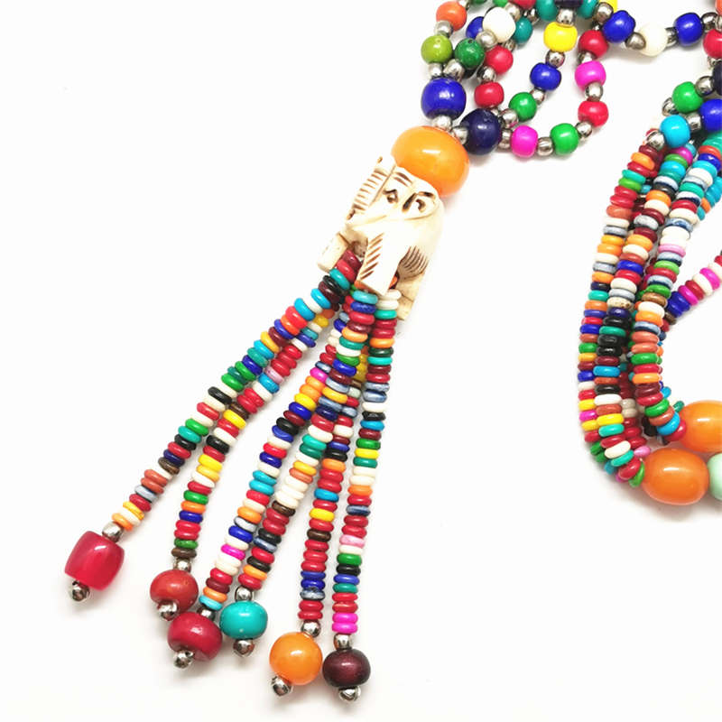Tibetyジュエリーレインボーyakボーンビーズロングネッ - Ethnic Fashion Com のレビューと価格