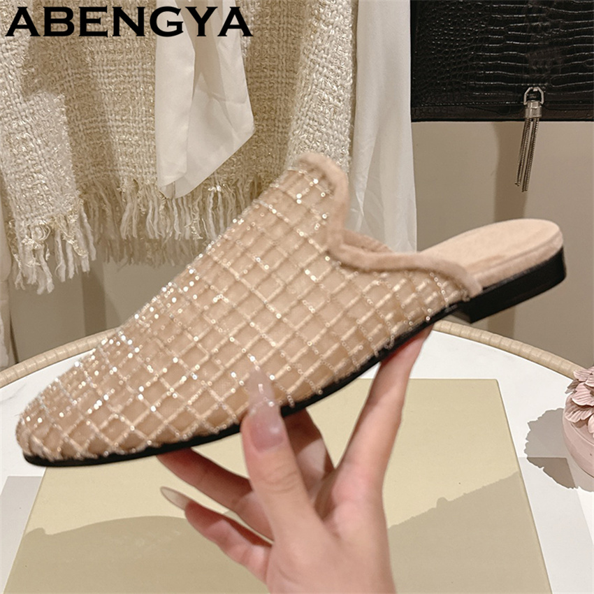 光沢のあるレースメッシュラウンドトゥフラットスリッパ レディ - The Ethnic Fashion のレビューと価格