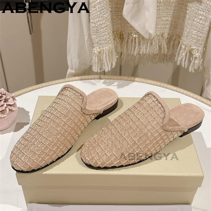 光沢のあるレースメッシュラウンドトゥフラットスリッパ レディ - The Ethnic Fashion のレビューと価格