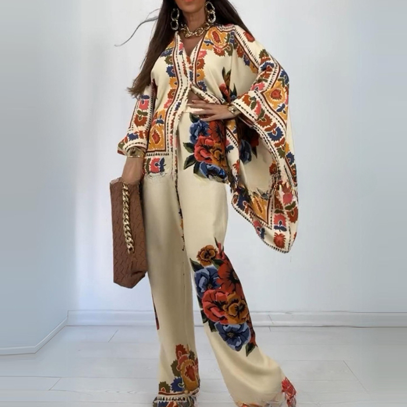 女性のためのエスニックスタイルのプリントシャツとパンツのセッ - Ethnic Fashion For Ladies のレビューと価格