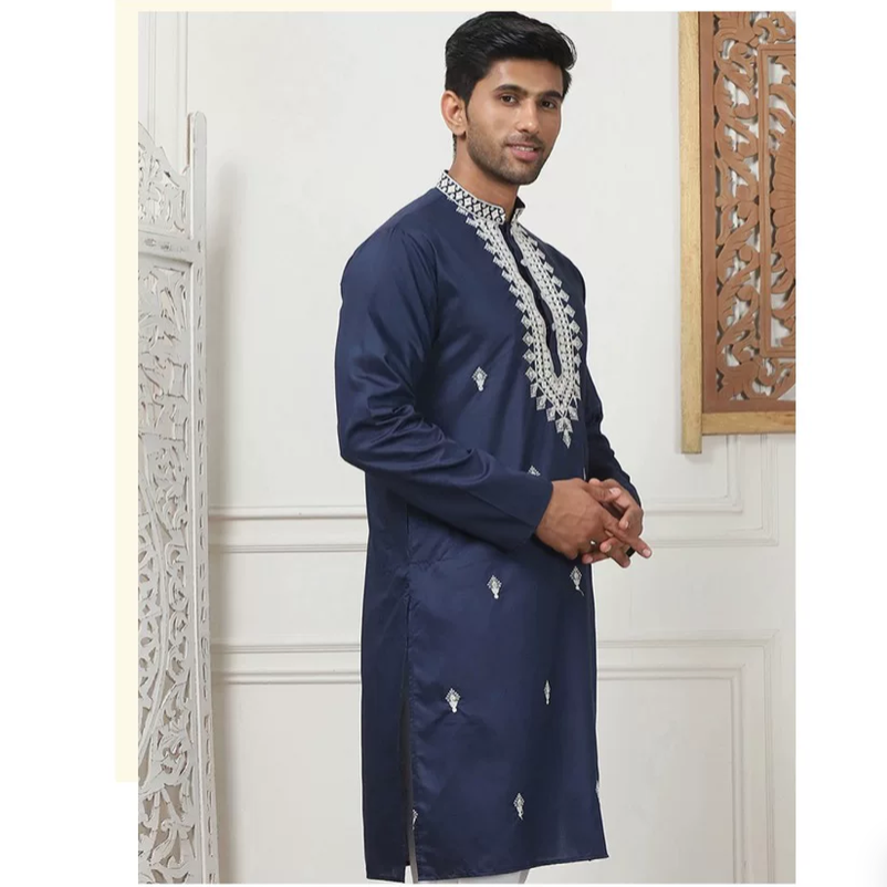 インド民族風の伝統的なシルク刺繍の薄手トップスメンズコート - Kurta Men Cotton のレビューと価格