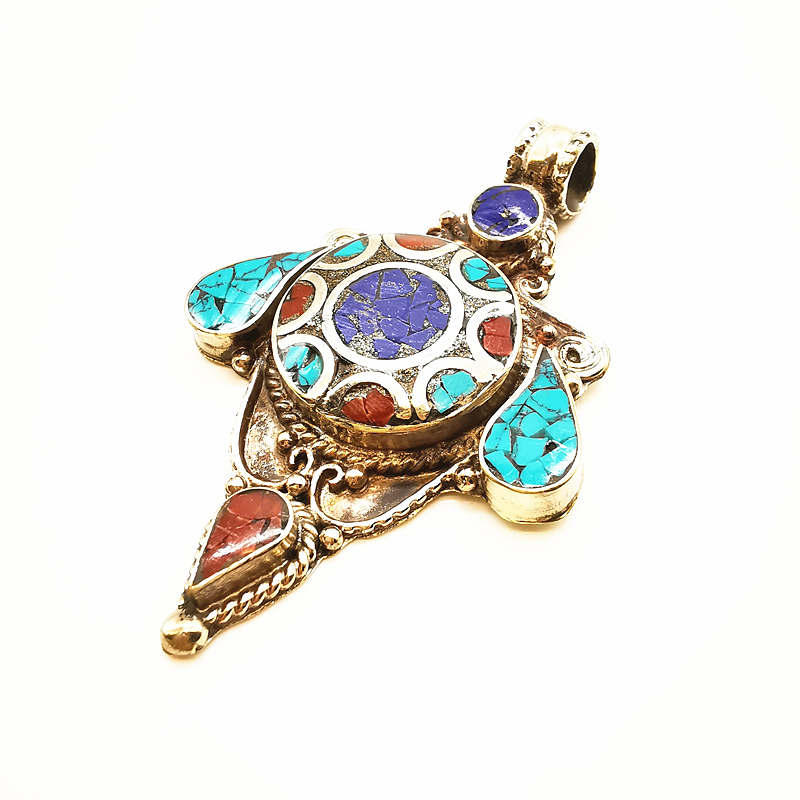 ネパールハンドヴィンテージビッグペンダント銅象嵌カラフルスト - Ethnic Fashion Com のレビューと価格